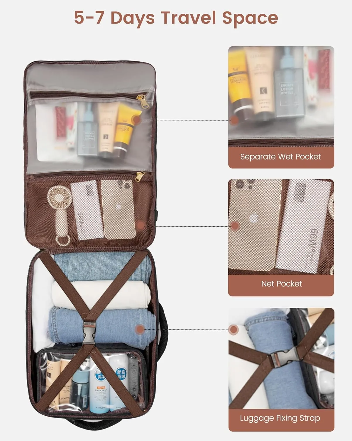 LOVEVOOK Travel Backpack for Women,40L Carry On Backpack Flight Approved with 3 Packing Cubes,TSA Personal Item Travel Bag Fits 17.3 Laptop,Weekender Hiking Business Luggage Daypack Beige Black Brown