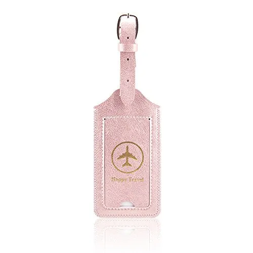 Luggage Tags, Acdream Leather Case Luggage Bag Tags Travel Tags 2 Pieces Set, (Rose Gold)