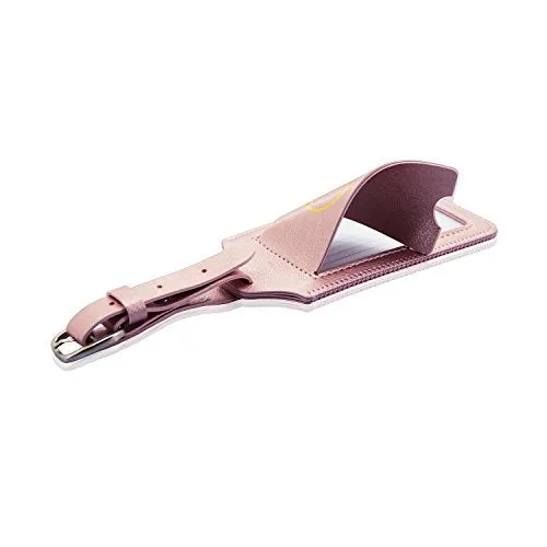 Luggage Tags, Acdream Leather Case Luggage Bag Tags Travel Tags 2 Pieces Set, (Rose Gold)