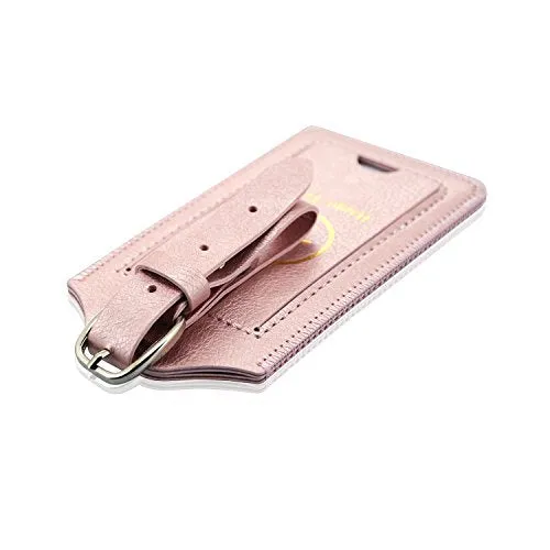 Luggage Tags, Acdream Leather Case Luggage Bag Tags Travel Tags 2 Pieces Set, (Rose Gold)