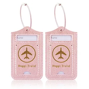 Luggage Tags, ACdream Leather Case Luggage Bag Tags Travel Tags 2 Pieces Set, Rose Gold