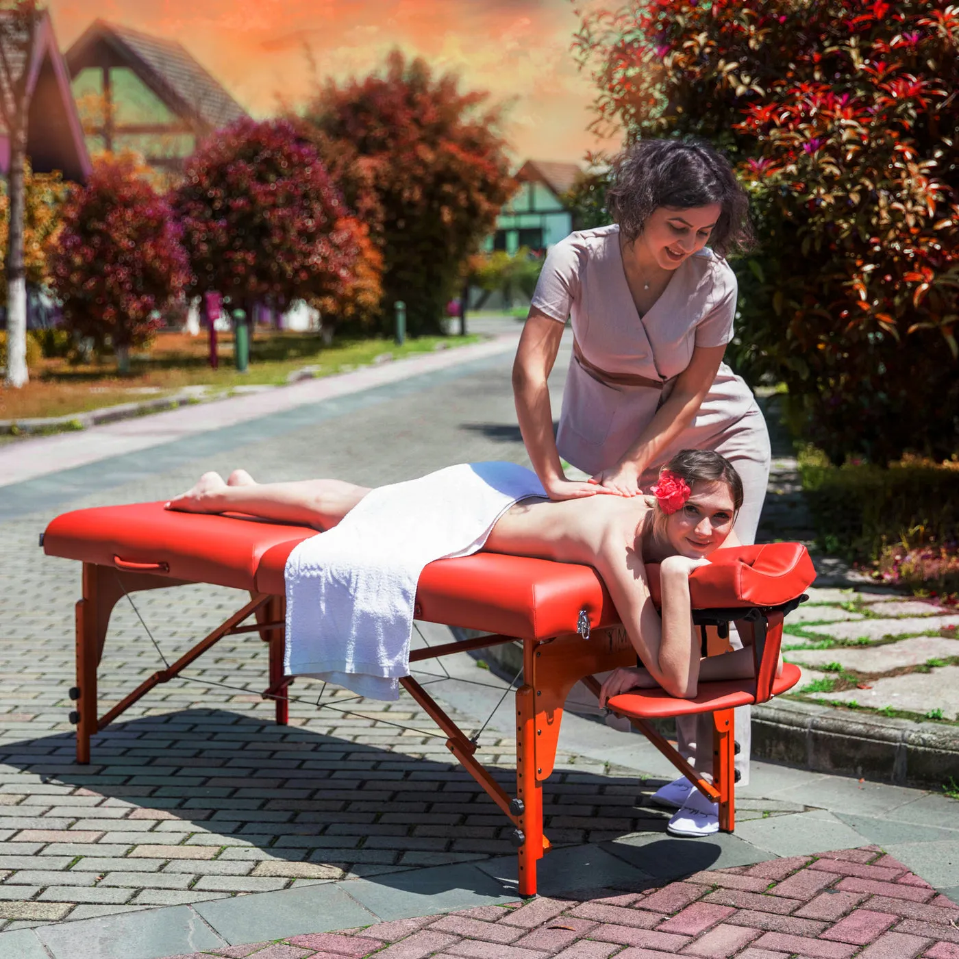 Master Massage 70cm SANTANA Portable Massage Table Package with MEMORY FOAM Layer, Shiatsu Cables, & Reiki Panels! (Mountain Red Color)