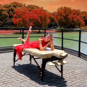 Master Massage 70cm SANTANA Portable Massage Table Package with MEMORY FOAM Layer, Shiatsu Cables, & Reiki Panels! (Mountain Red Color)