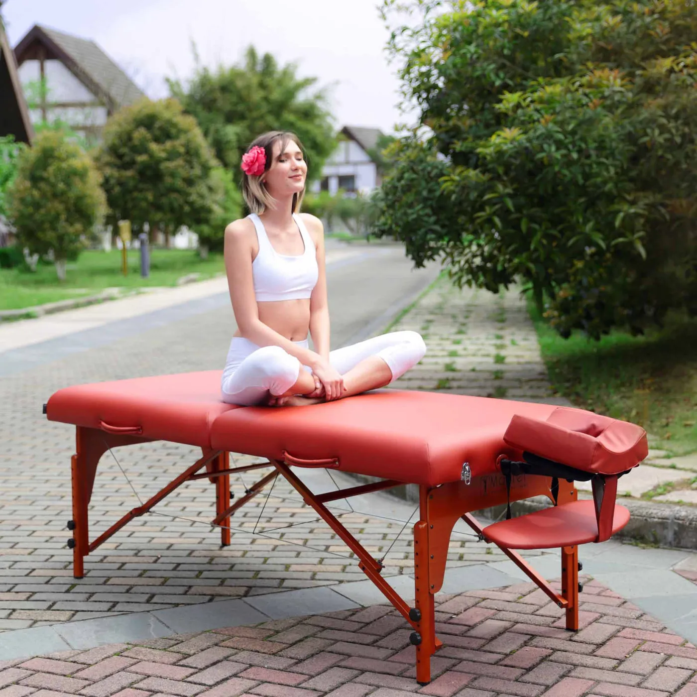 Master Massage 70cm SANTANA Portable Massage Table Package with MEMORY FOAM Layer, Shiatsu Cables, & Reiki Panels! (Mountain Red Color)