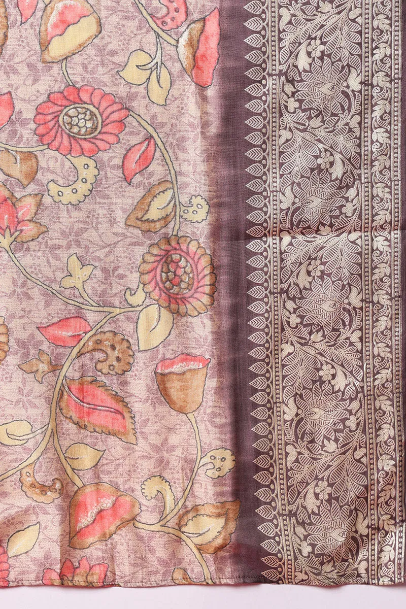 Mauve Silk Blend Ethnic Motifs Embroidered Straight Suit Set