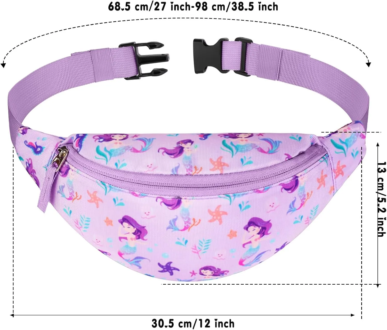 Mermaid Kids Fanny Pack for Girls, Travel Small Waist Bag Crossbody Belt Bag for Little Girls Toddler Cute Fanny Bag, Purple