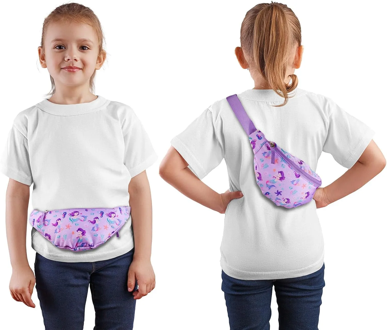 Mermaid Kids Fanny Pack for Girls, Travel Small Waist Bag Crossbody Belt Bag for Little Girls Toddler Cute Fanny Bag, Purple