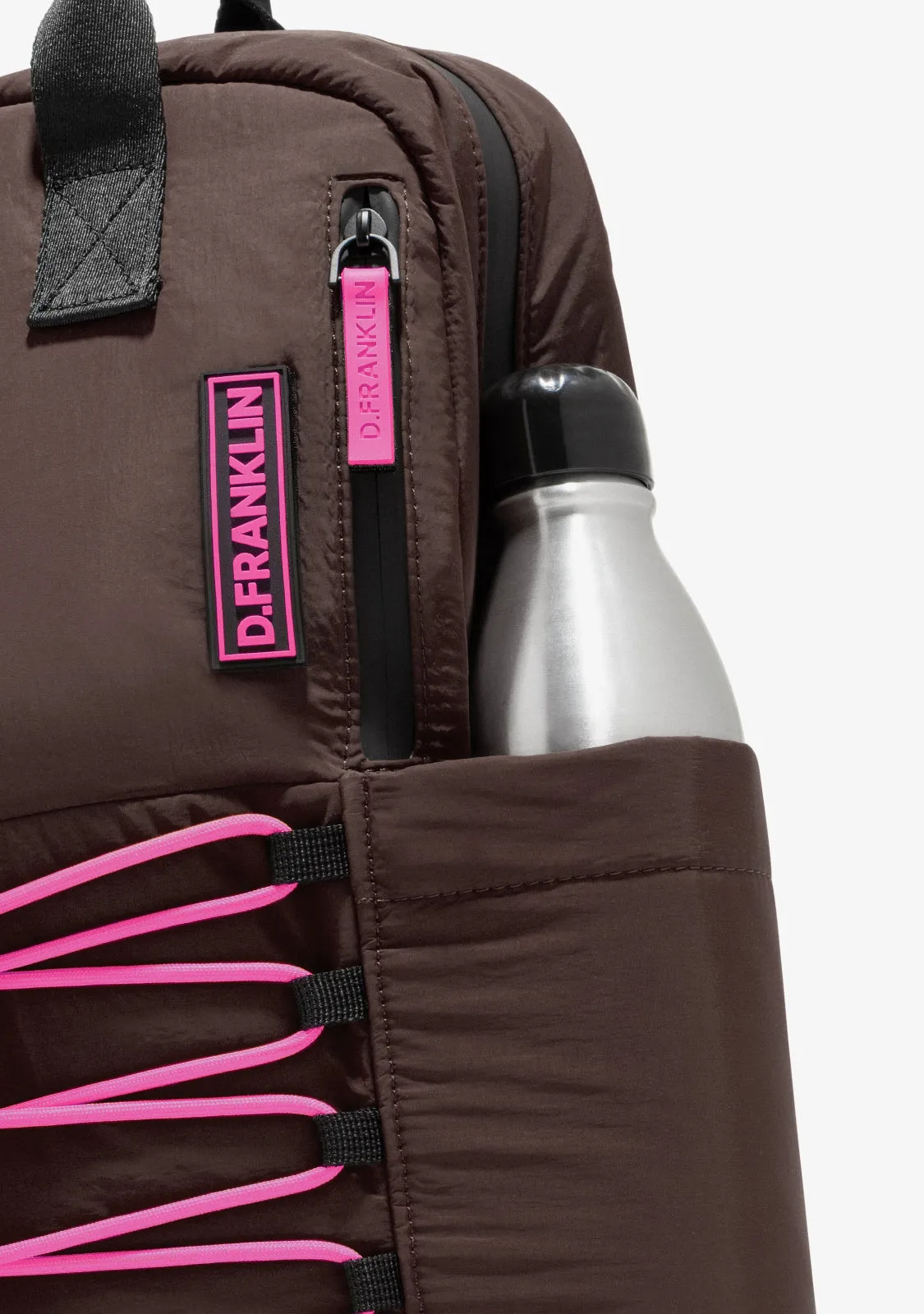 Multi-Pocket Nylon Backpack Brown   Custom Set Fuchsia