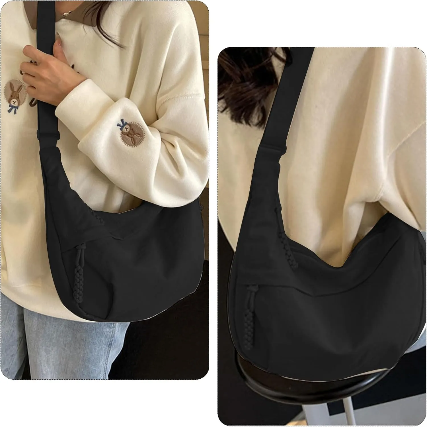 Nylon Crossbody Bags for Women Crescent Shoulder Bag Luna Bag Dumpling Bag Moon Shoulder Bag Lightweight Sling Bag