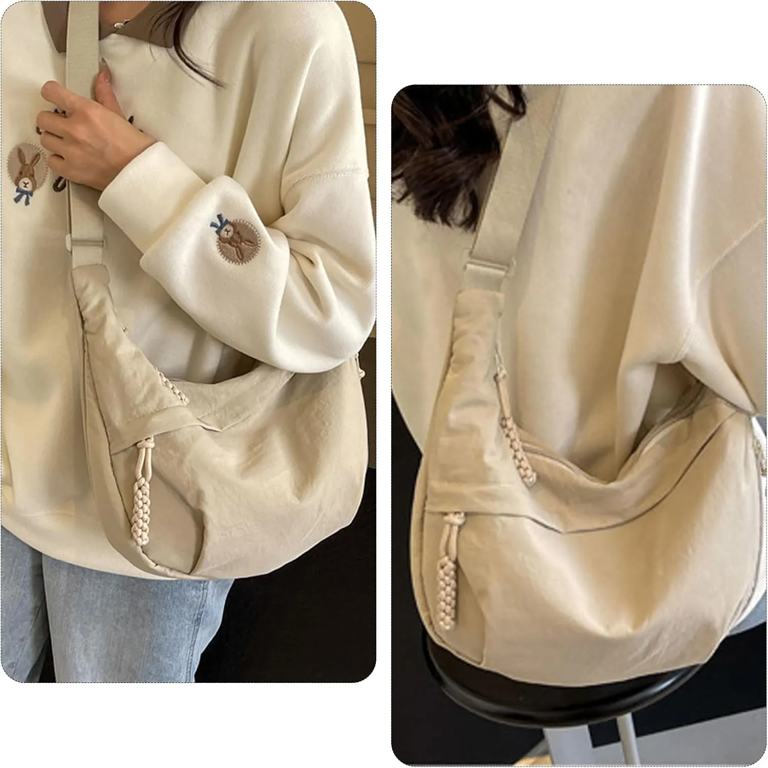 Nylon Crossbody Bags for Women Crescent Shoulder Bag Luna Bag Dumpling Bag Moon Shoulder Bag Lightweight Sling Bag