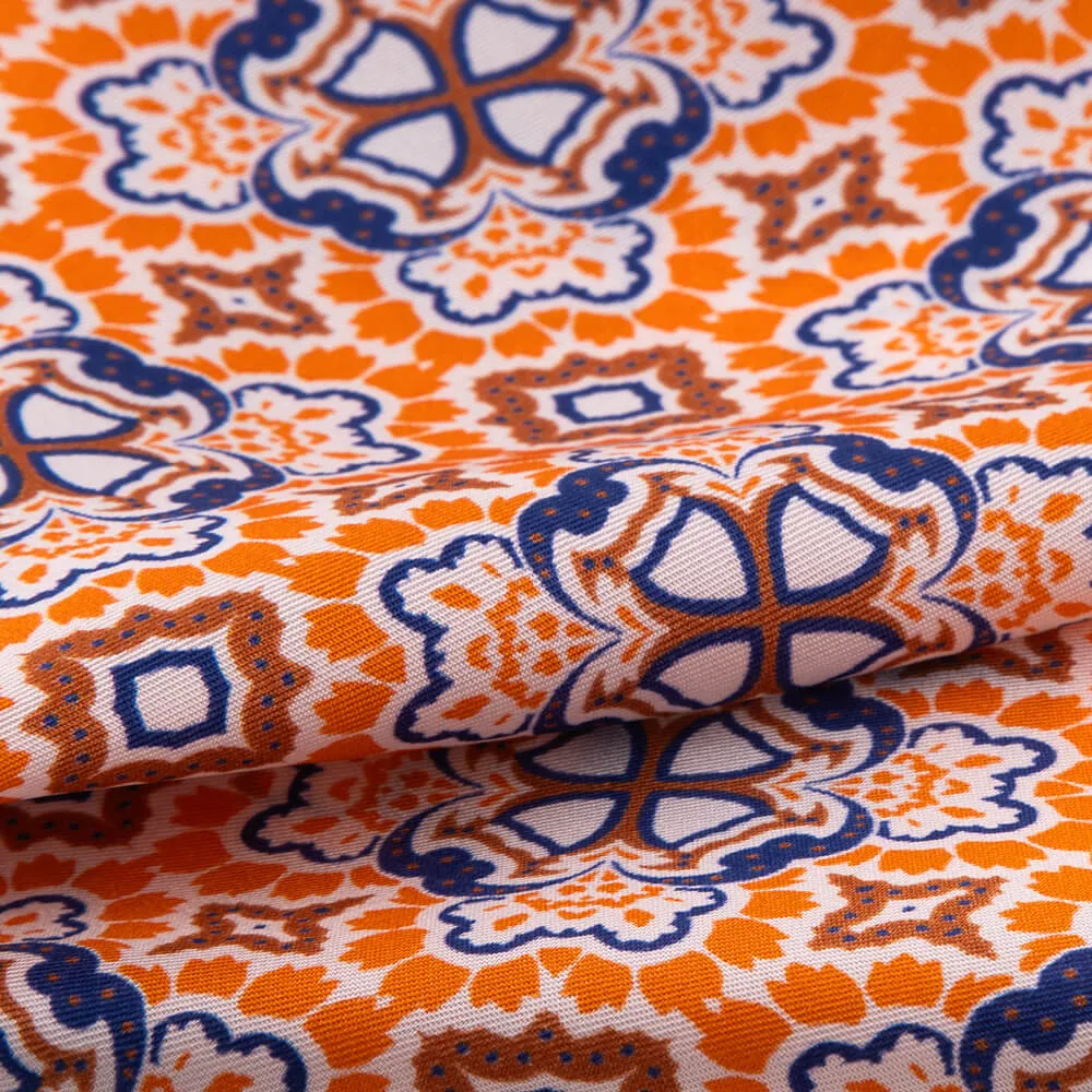 Orange Ornamental Fantasy Twill Silk Pocket Square