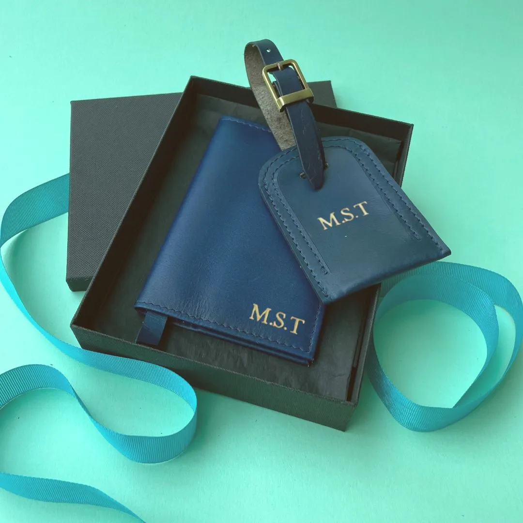Personalised Leather Travel Gift Set