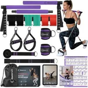 Portable Pilates Bar Kit with Resistance Bands for Men and Women - 3 Set Exercise Resistance Bands - Multifunctional Home Gym - Supports Full-Body Workouts  with Fitness Poster and Video