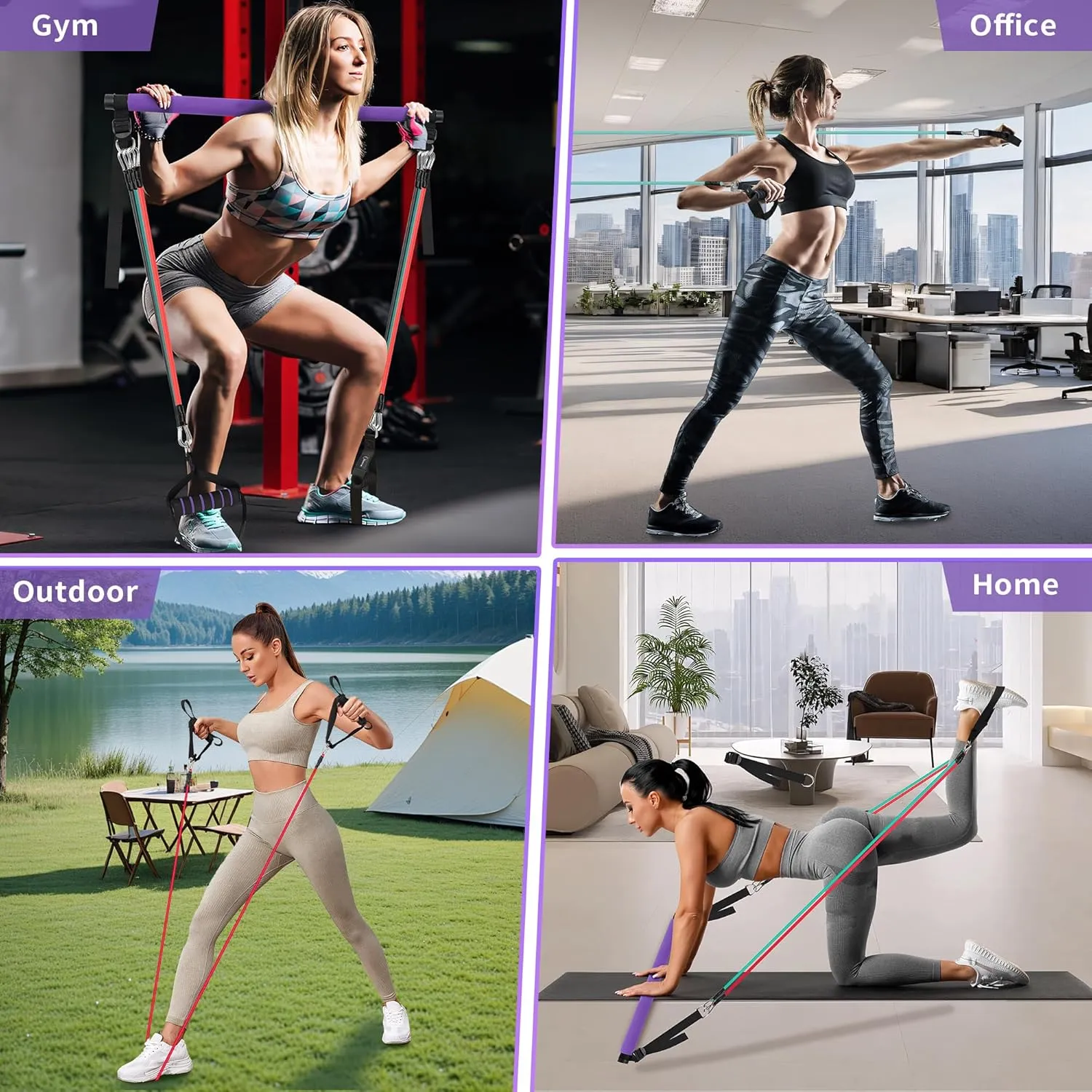 Portable Pilates Bar Kit with Resistance Bands for Men and Women - 3 Set Exercise Resistance Bands - Multifunctional Home Gym - Supports Full-Body Workouts  with Fitness Poster and Video