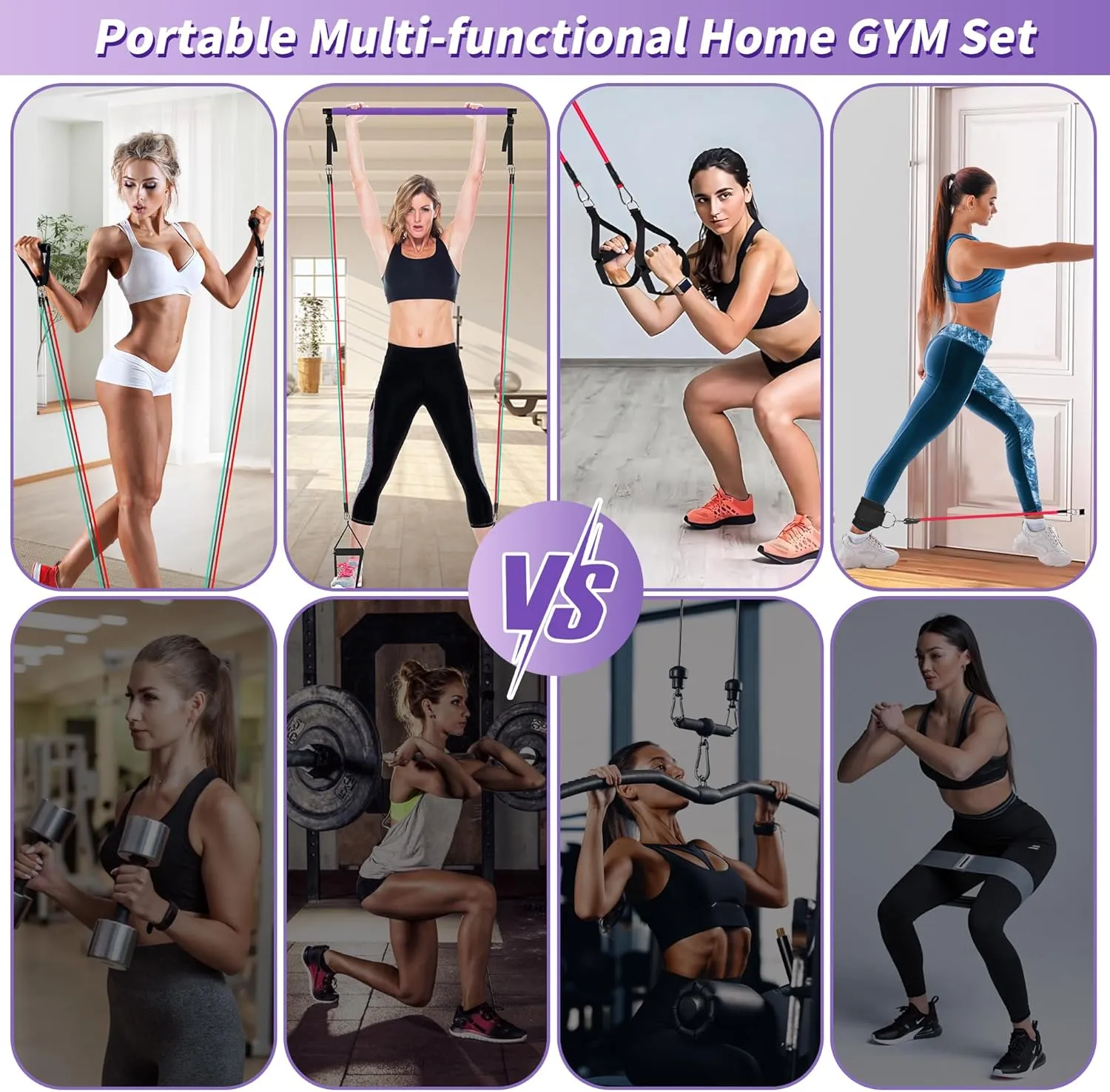 Portable Pilates Bar Kit with Resistance Bands for Men and Women - 3 Set Exercise Resistance Bands - Multifunctional Home Gym - Supports Full-Body Workouts  with Fitness Poster and Video