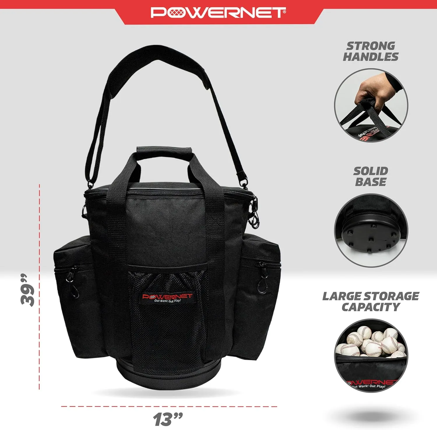 PowerNet Baseball Softball Coaching Bucket Caddy Cover, Multiple Pockets Carry Gameday Essentials, 3 Styles for 6 Gallon Bucket Organization Including All Terrain Wheeled