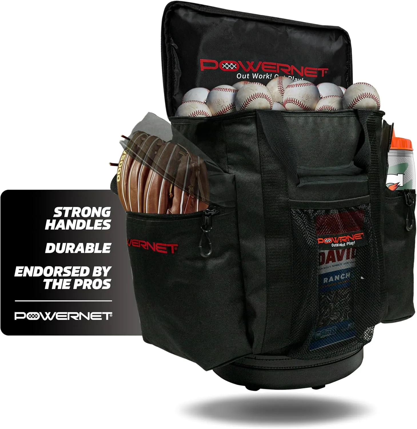 PowerNet Baseball Softball Coaching Bucket Caddy Cover, Multiple Pockets Carry Gameday Essentials, 3 Styles for 6 Gallon Bucket Organization Including All Terrain Wheeled