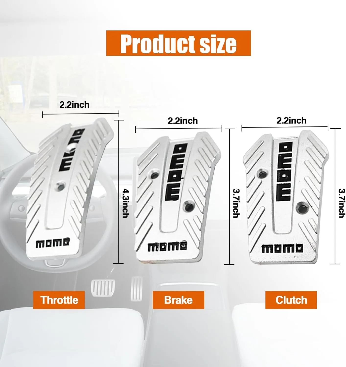 QODOLSI Pack-3 Car Pedal Pads, Auto Manual Transmission Brake Pad Cover, Non-Slip Foot Pedals Pads Kit, Universal for Car, SUV, ATV Clutch Foot Pedals Replacement (Silver)