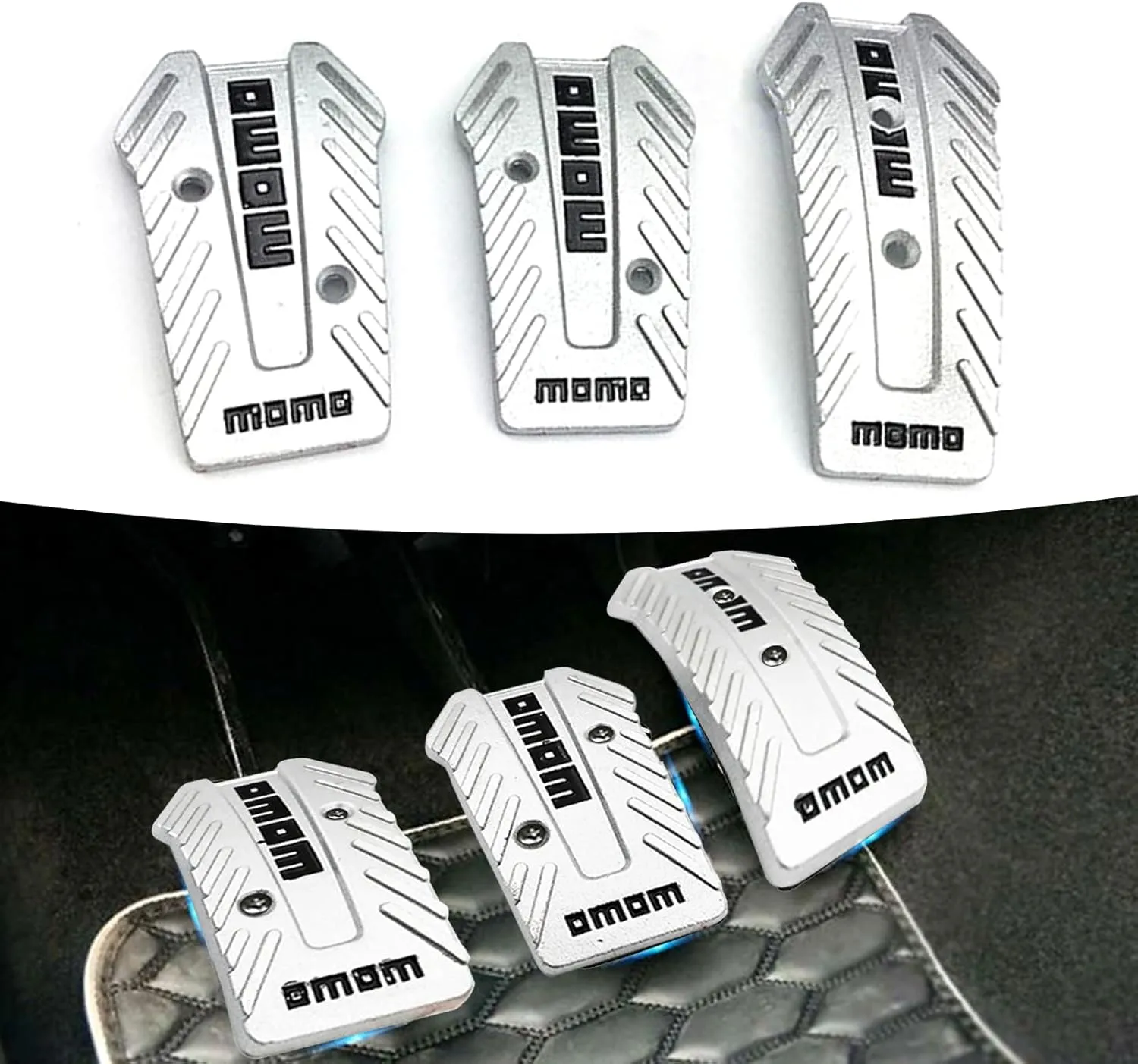 QODOLSI Pack-3 Car Pedal Pads, Auto Manual Transmission Brake Pad Cover, Non-Slip Foot Pedals Pads Kit, Universal for Car, SUV, ATV Clutch Foot Pedals Replacement (Silver)