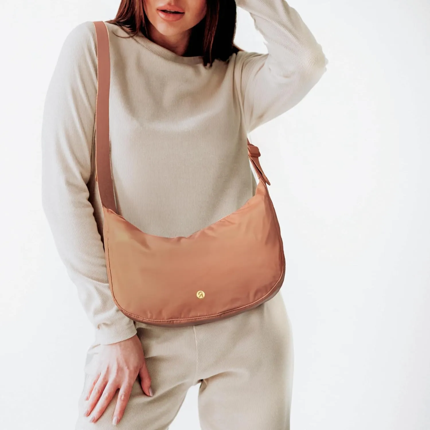 Red by Kiss Cross Body Bag, Durable Water-Resistant Fabric, Lightweight Daily Bag, Adjustable Straps & Inner Pocket (Large, Peach Brown)