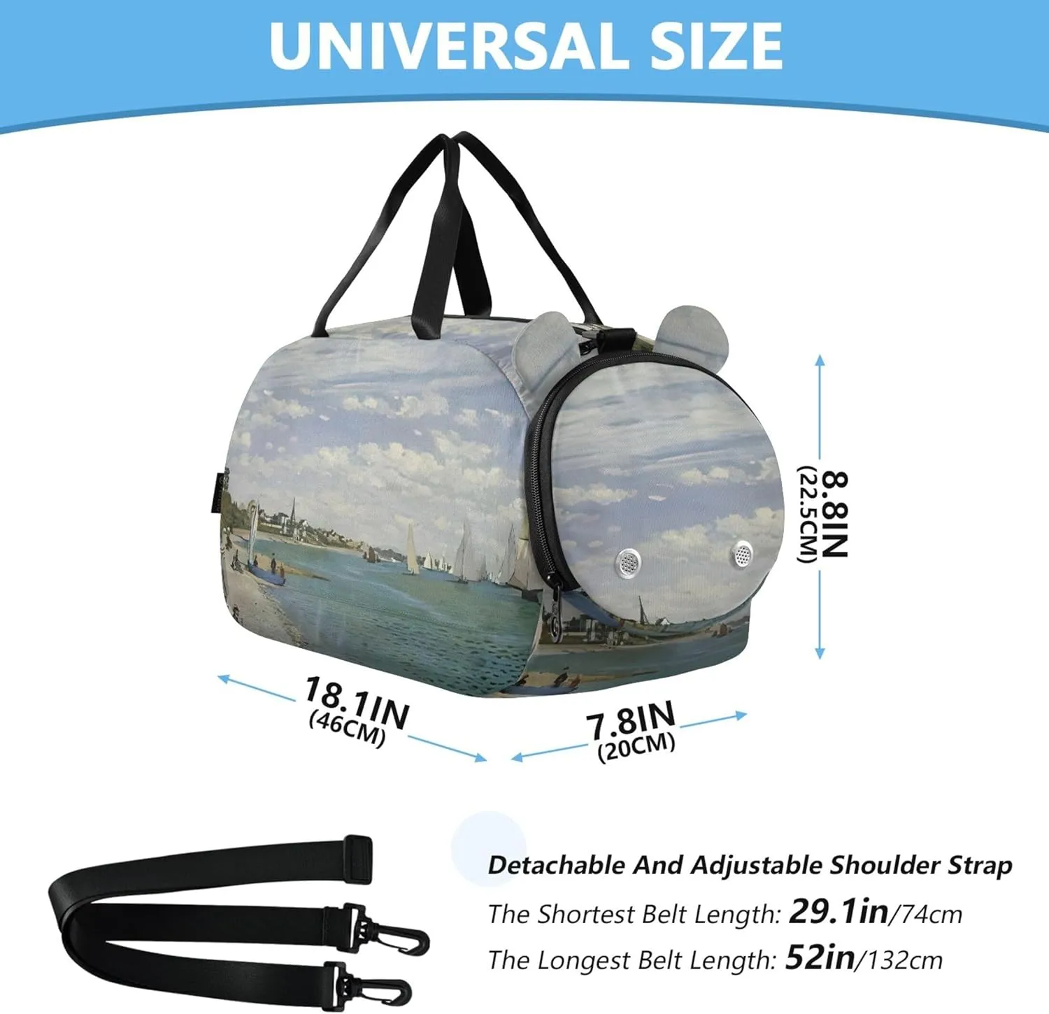 Regatta Painting Claude Monet Girls Tote Duffle Bags Travel Overnight Weekender Duffel Carry on Duffel for Boys Kids Gym Duffle