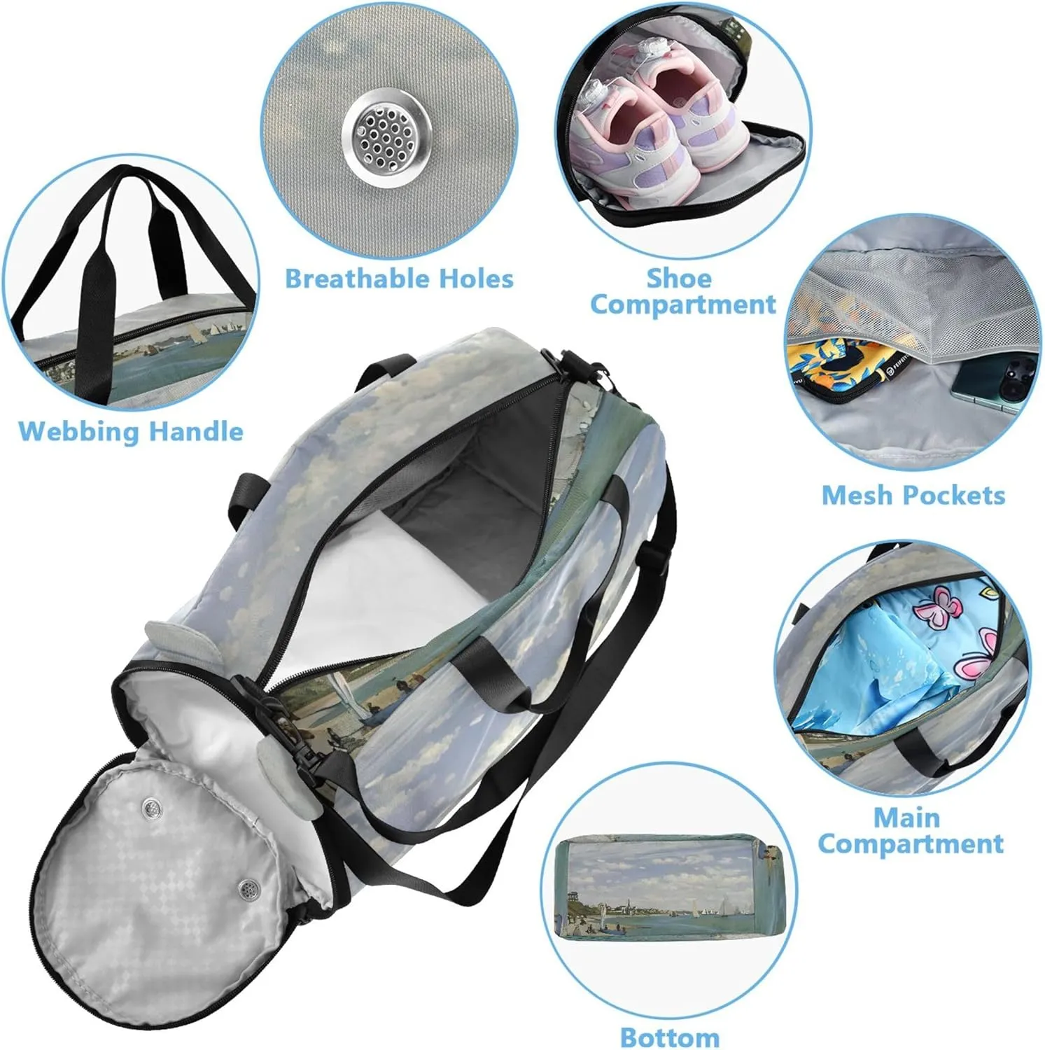 Regatta Painting Claude Monet Girls Tote Duffle Bags Travel Overnight Weekender Duffel Carry on Duffel for Boys Kids Gym Duffle