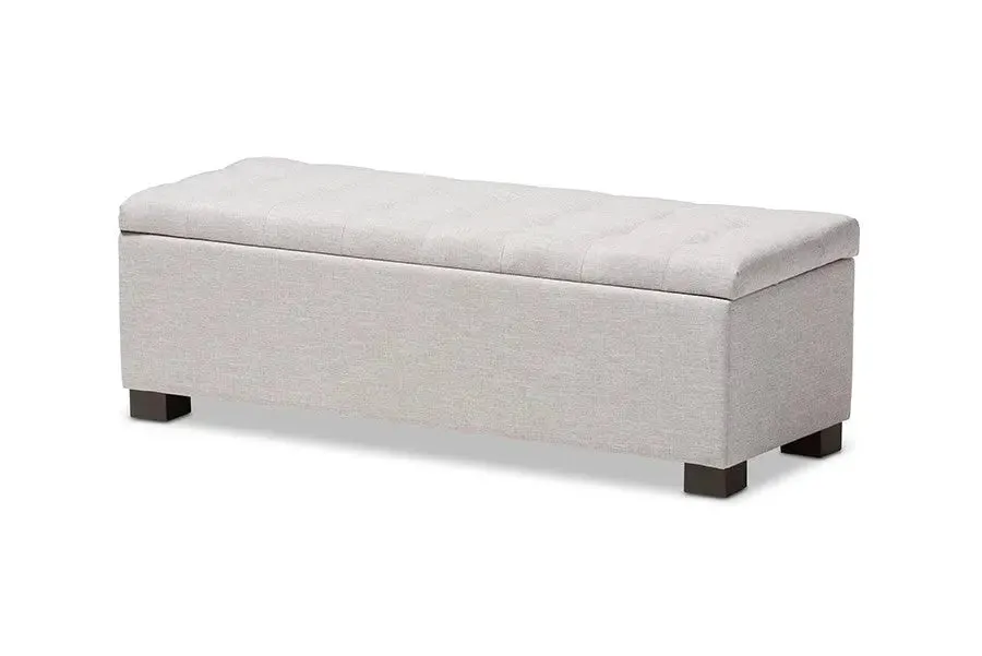 Roanoke Grayish Beige Fabric Upholstered Grid-Tufting Storage Ottoman Bench