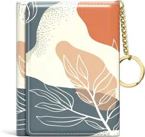 Rouidr Womens Wallet, Small Slim RFID Card Wallets for Women, Trifold Leather Card Wallet Organizer, Cute Front Pocket Wallets with 7 Card Slots & ID Window, Abstract Boho Leaves