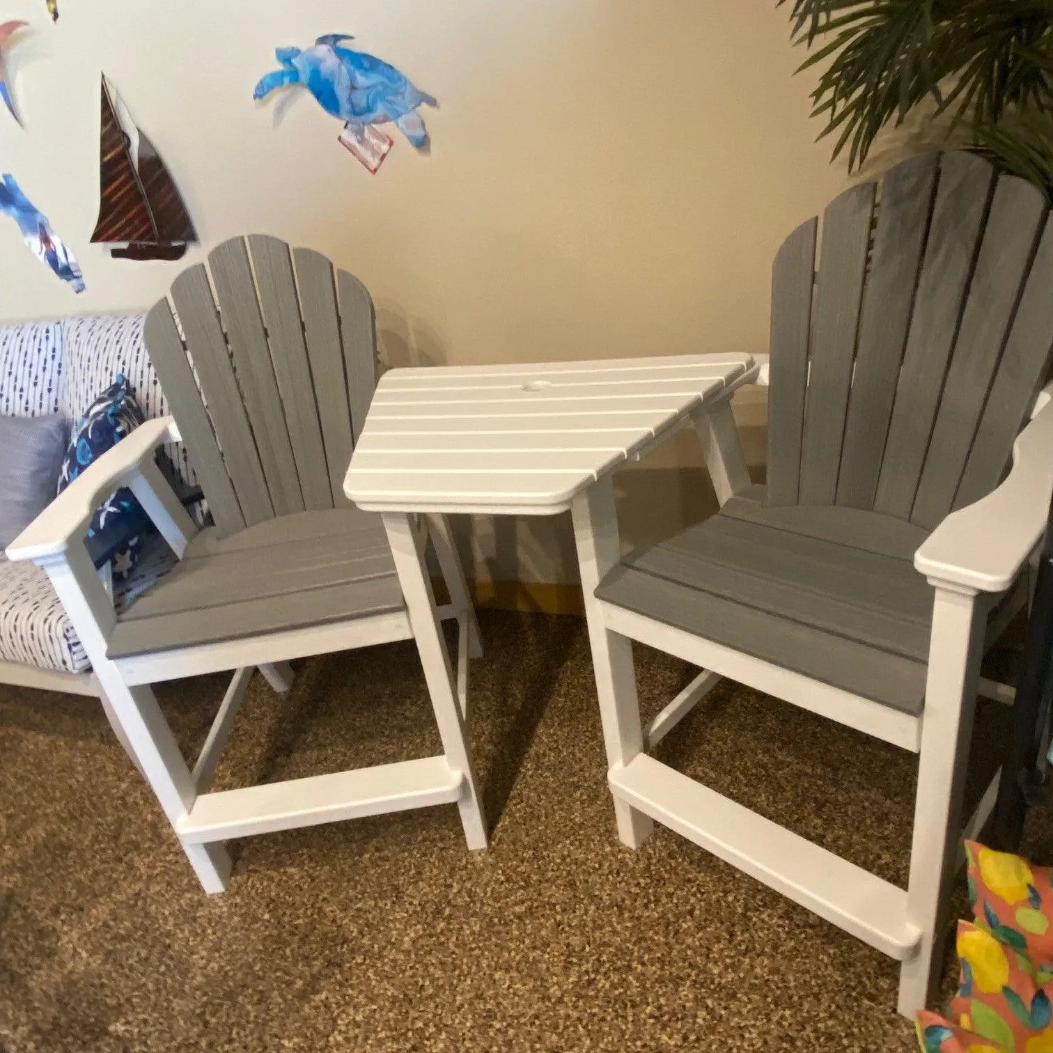 Seaside Casual Grey Adirondack Tete-A-Tete Balcony Set