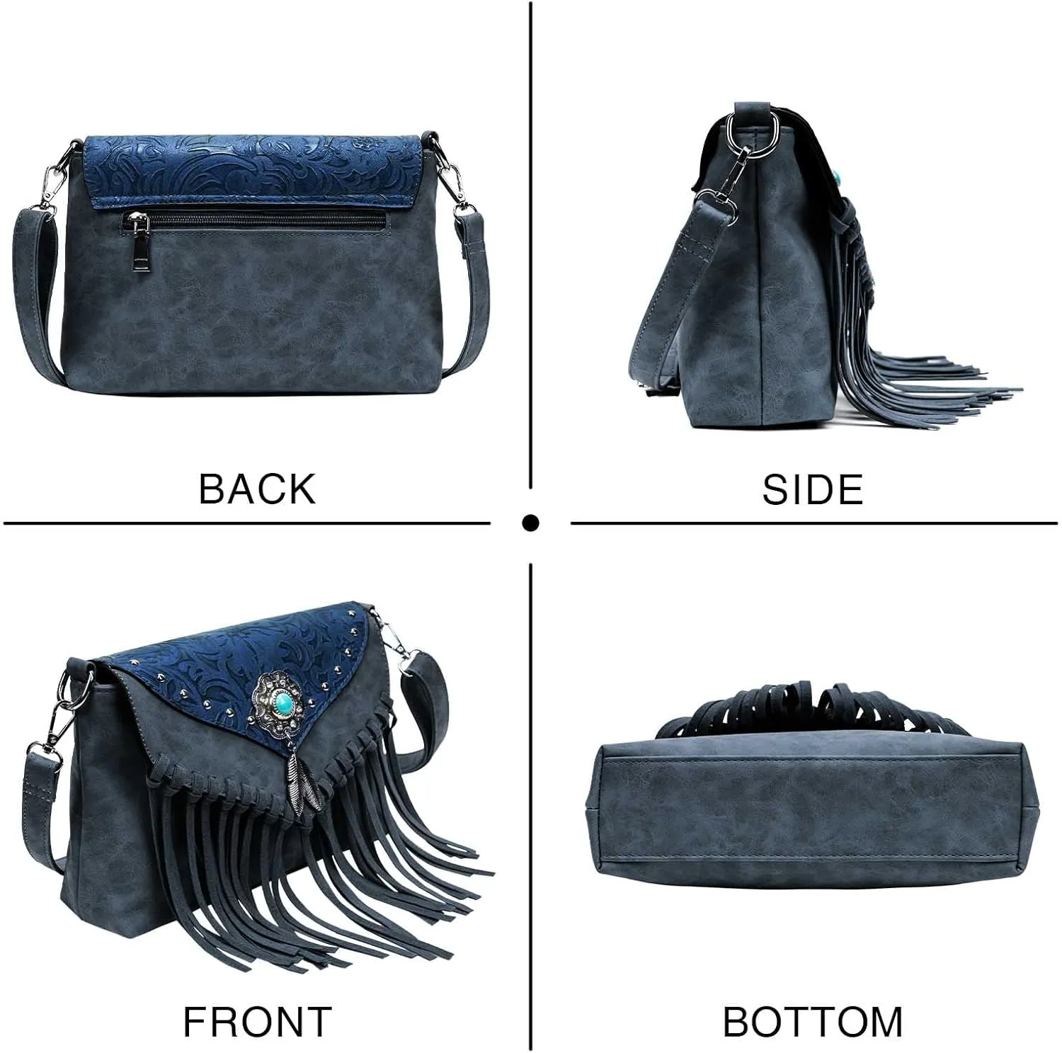 Small Crossbody Bags for Women Crossbody Handbag Fringe Purse Tassel Shoulder Bag Turquoise Concho Wallet