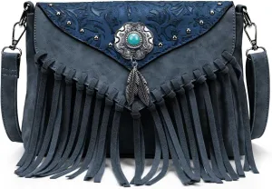 Small Crossbody Bags for Women Crossbody Handbag Fringe Purse Tassel Shoulder Bag Turquoise Concho Wallet