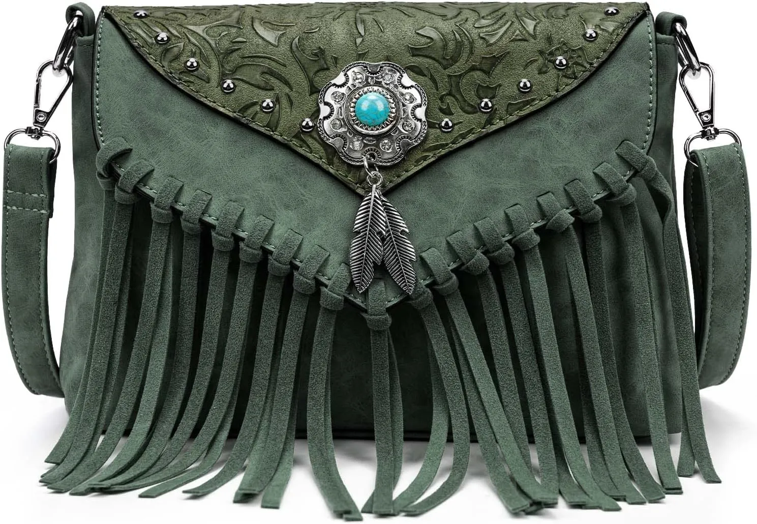 Small Crossbody Bags for Women Crossbody Handbag Fringe Purse Tassel Shoulder Bag Turquoise Concho Wallet