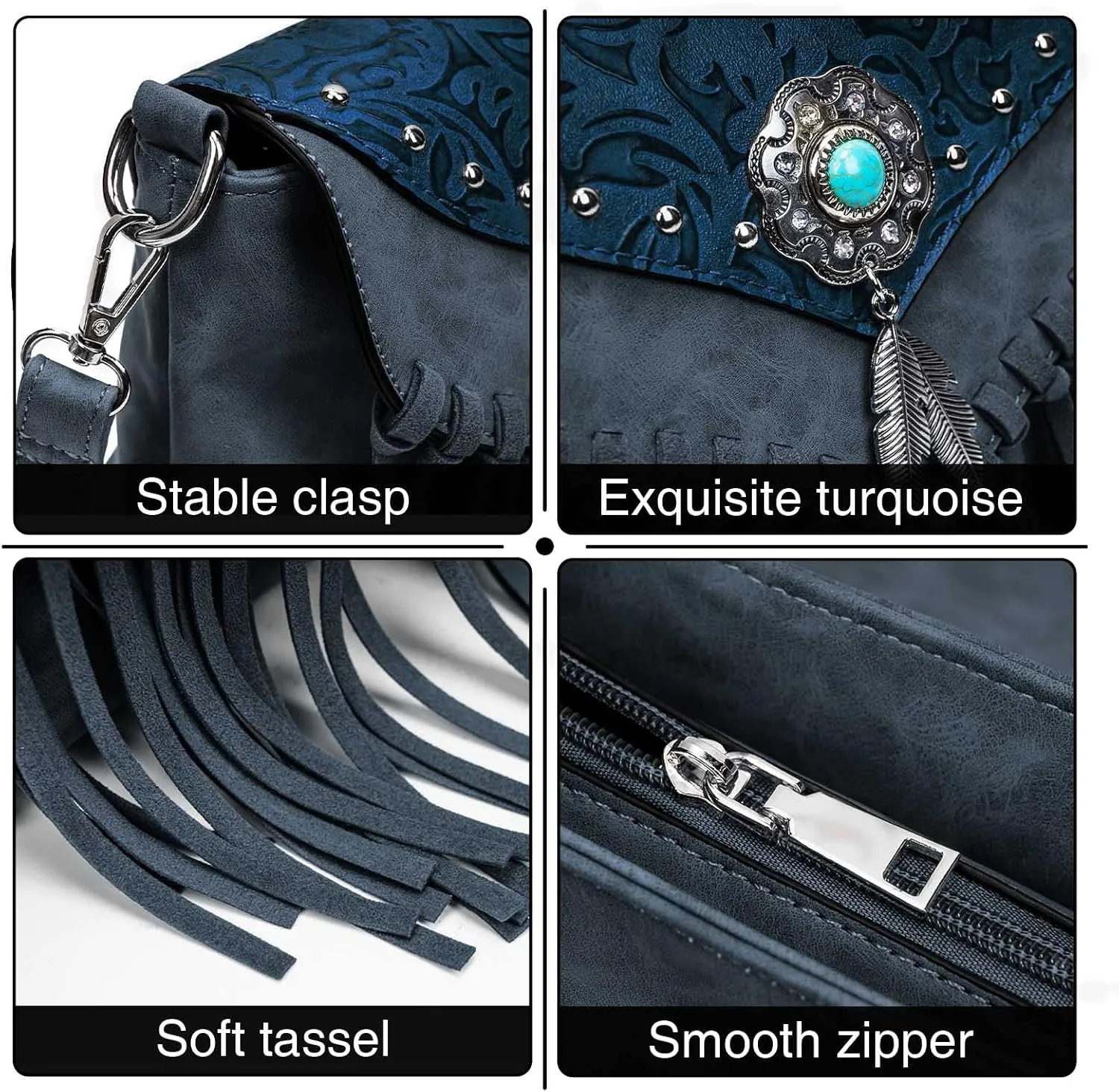 Small Crossbody Bags for Women Crossbody Handbag Fringe Purse Tassel Shoulder Bag Turquoise Concho Wallet