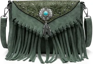 Small Crossbody Bags for Women Crossbody Handbag Fringe Purse Tassel Shoulder Bag Turquoise Concho Wallet