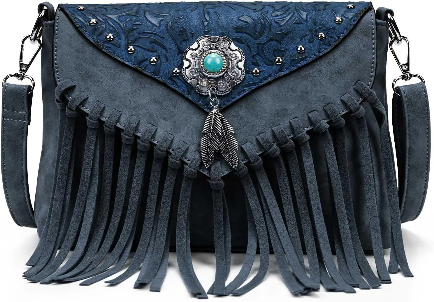 Small Crossbody Bags for Women Crossbody Handbag Fringe Purse Tassel Shoulder Bag Turquoise Concho Wallet