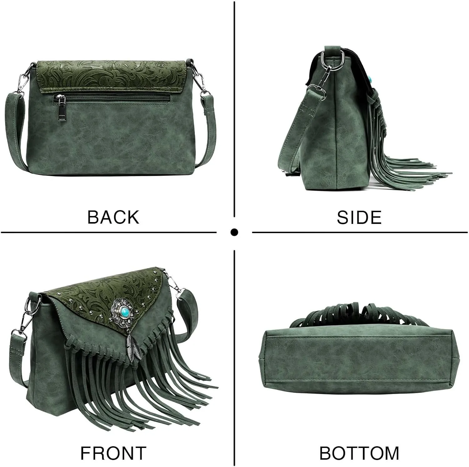 Small Crossbody Bags for Women Crossbody Handbag Fringe Purse Tassel Shoulder Bag Turquoise Concho Wallet