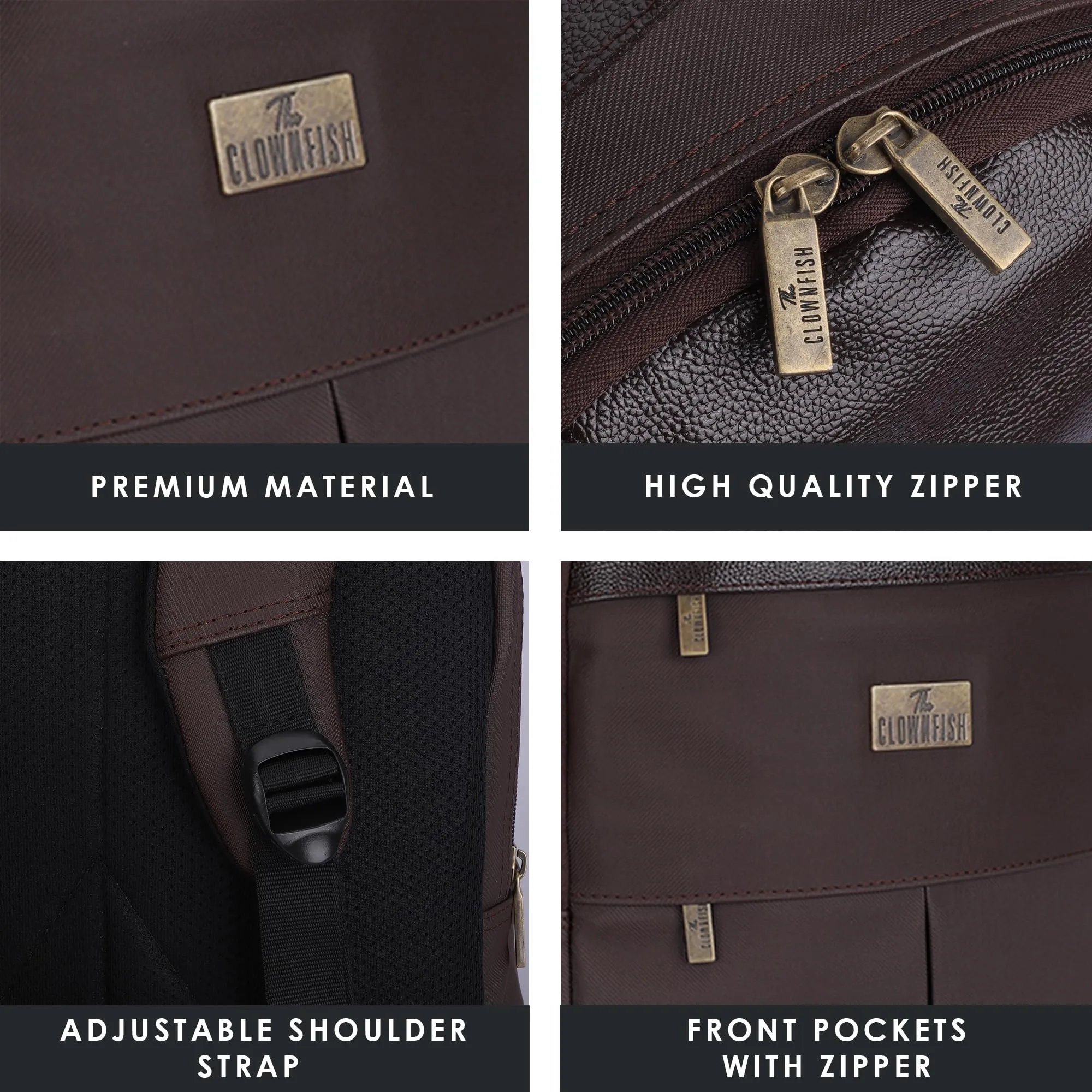 THE CLOWNFISH Cybershield Series 15.5 liters Faux Leather 14 inch Laptop Backpack College School Bag Travel Backpack For Men and Women (Chocolate Brown)