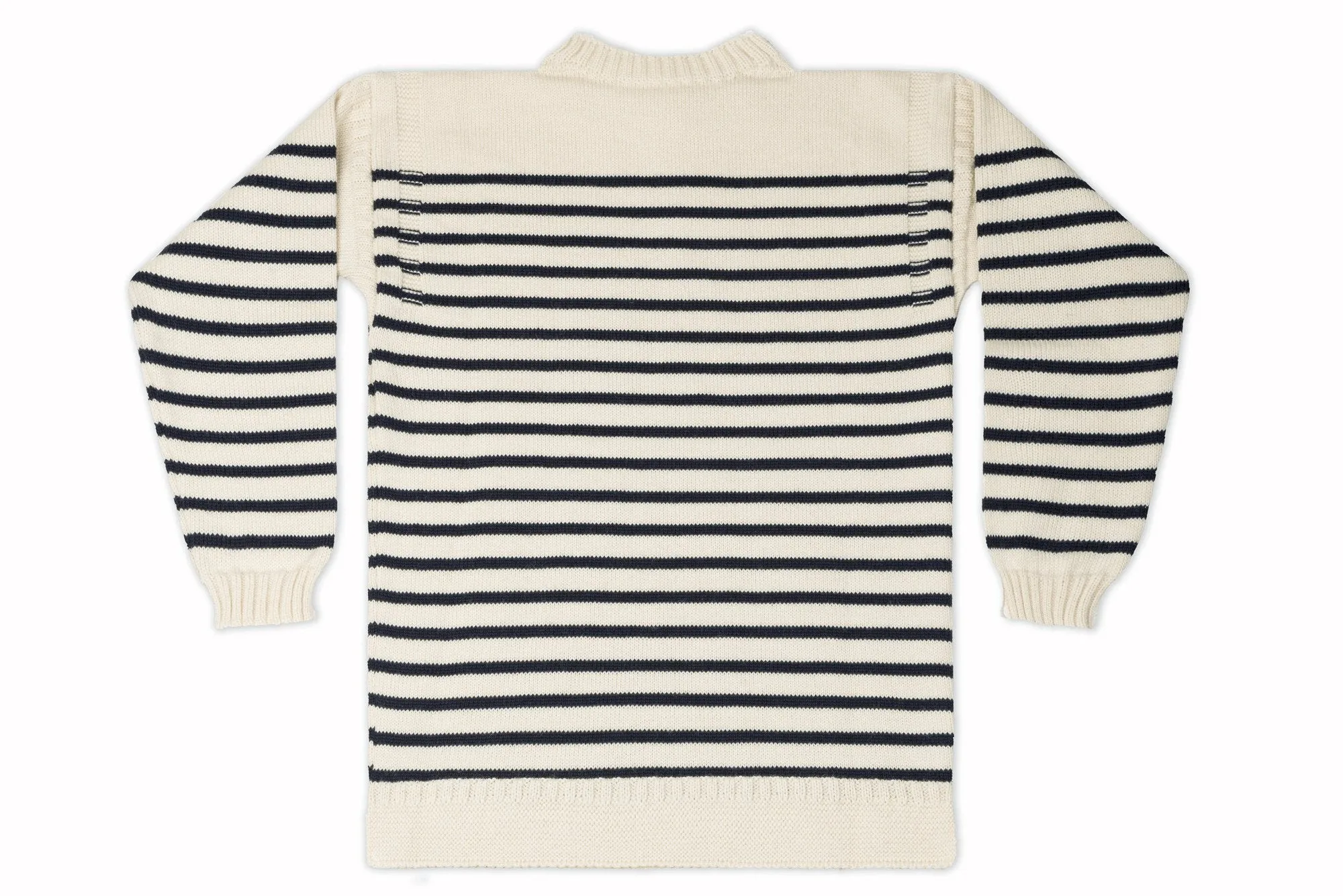 Traditional Guernsey Jumper In Cream & Navy Stripes