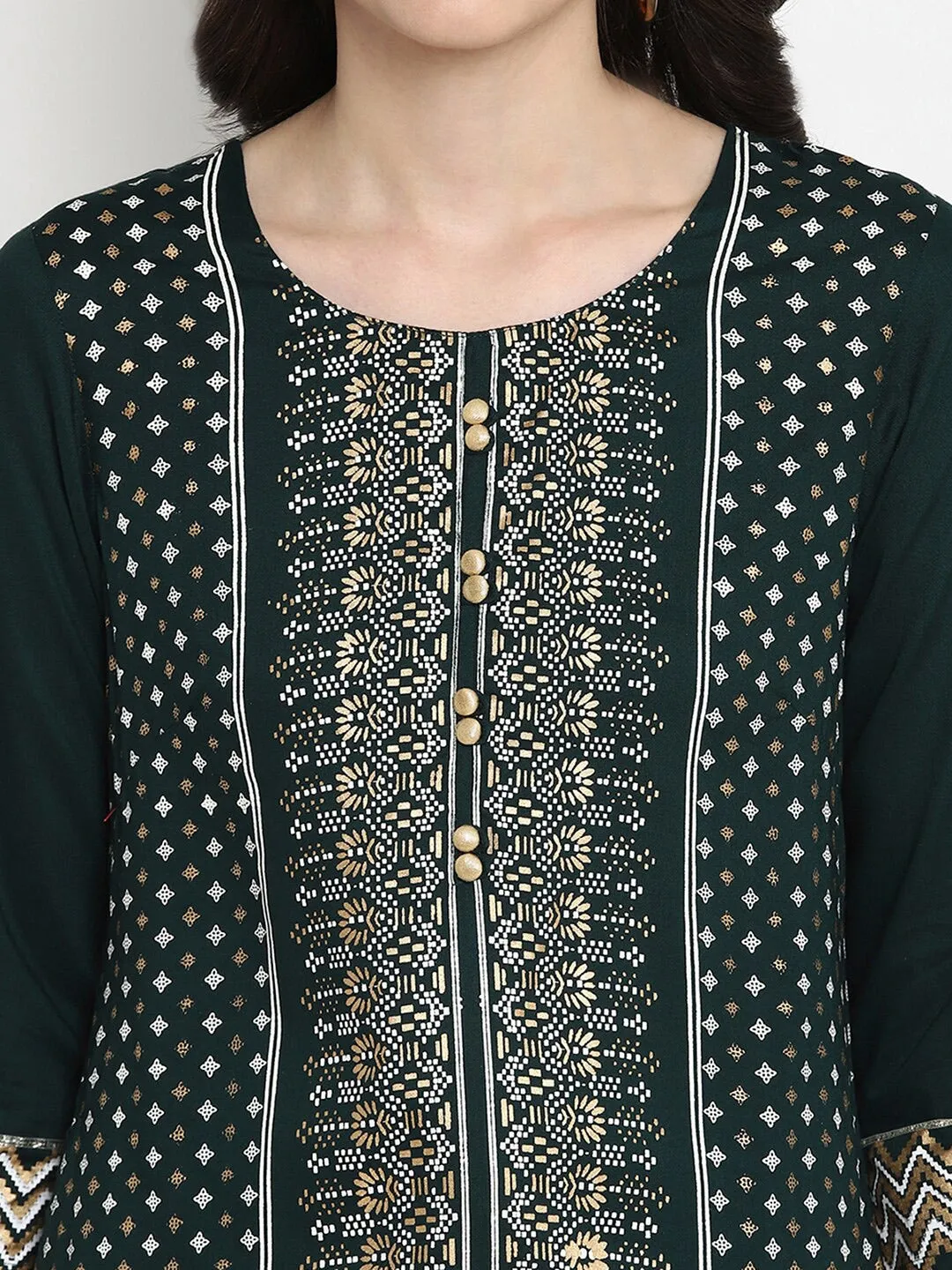 Women Peach-Coloured Ethnic Motifs Embroidered Layered Pure Cotton Kurta With Sharara & With