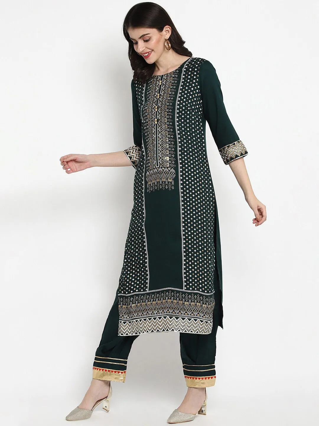 Women Peach-Coloured Ethnic Motifs Embroidered Layered Pure Cotton Kurta With Sharara & With