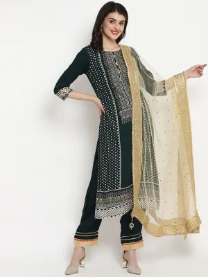 Women Peach-Coloured Ethnic Motifs Embroidered Layered Pure Cotton Kurta With Sharara & With
