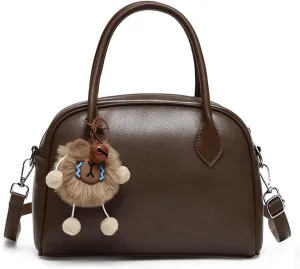 Women's PU Leather Top-Handle Boston Bag Set  3-Piece Crossbody Purse with Card Holder,Barrel satchel Shoulder Bag