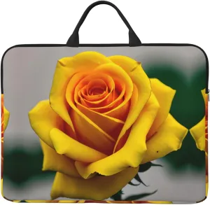 Yellow Rose Print Stylish 14in Polyester Laptop Bag Carry Laptop Bag With Water-Resistant Feature